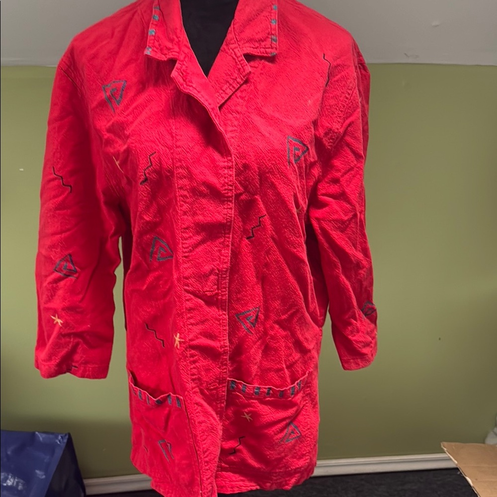 Red Women's Jacket with Handpainted Details